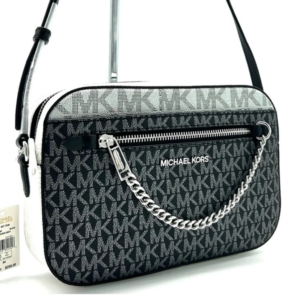 Michael Kors Jet Set Large Signature Logo Crossbody Bag Black Multi